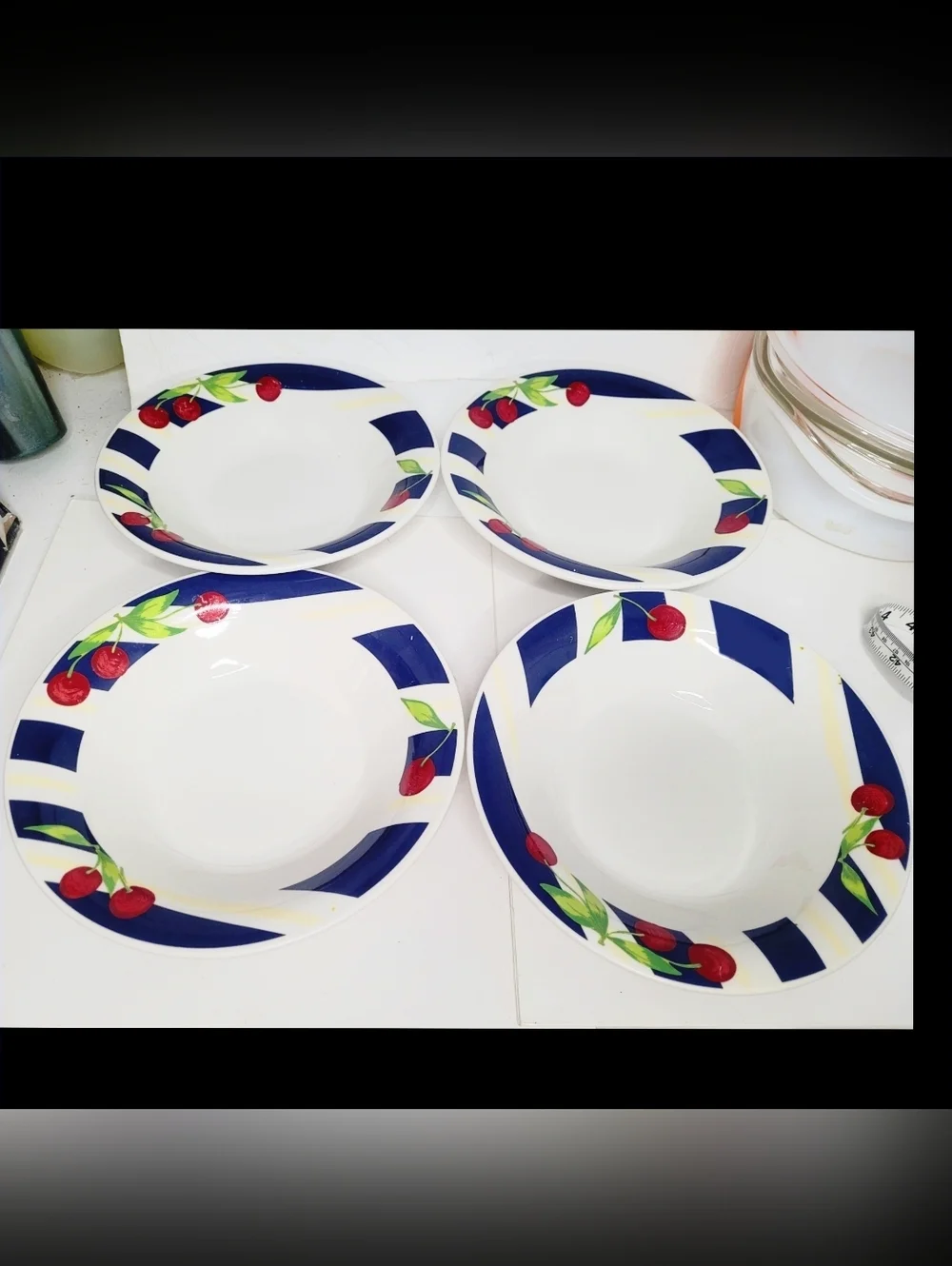 RARE 4 Vintage Cherry Stripe Bowl Set By Montgomery Wards